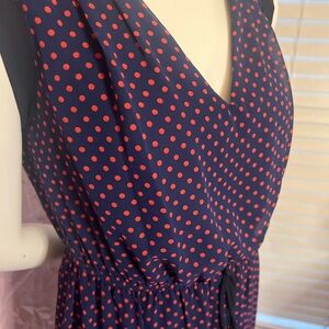 Enfocus studio navy blue with pink Polka Dot V-Neck Dress